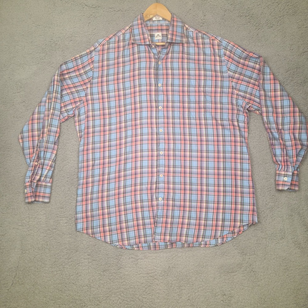 Peter Millar Shirt Mens Extra Large Plaid Preppy Casual Blue Pink Crown Button U